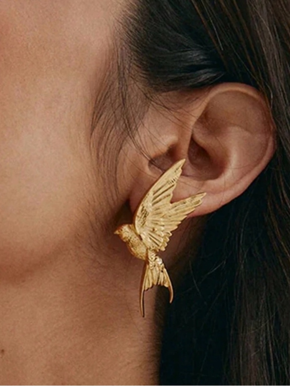 Gold Bird Motif Statement Earring